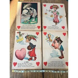 Antique vintage vinegar valentine lot of 4 penny dreadfuls.